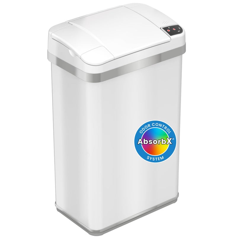 iTouchless 4 Gallon Bathroom Trash Can with Odor Control, Automatic Motion Sensor Bin, Soft-Close Stainless Steel, Slim Wastebasket for Narrow Spaces, White - Image 1